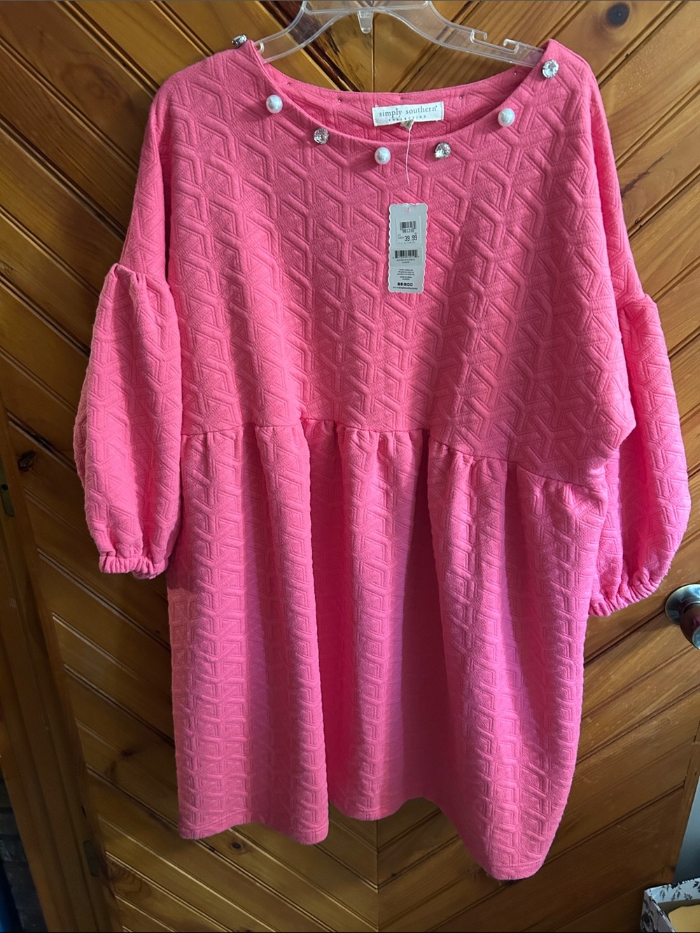 Simply Southern Coral Pink Textured Peasant Dress